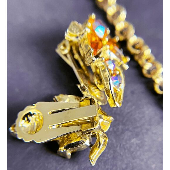 Vintage Demi Parure 50s Rhinestone Necklace & Clips Earrings AB Crystal - Picture 5 of 8